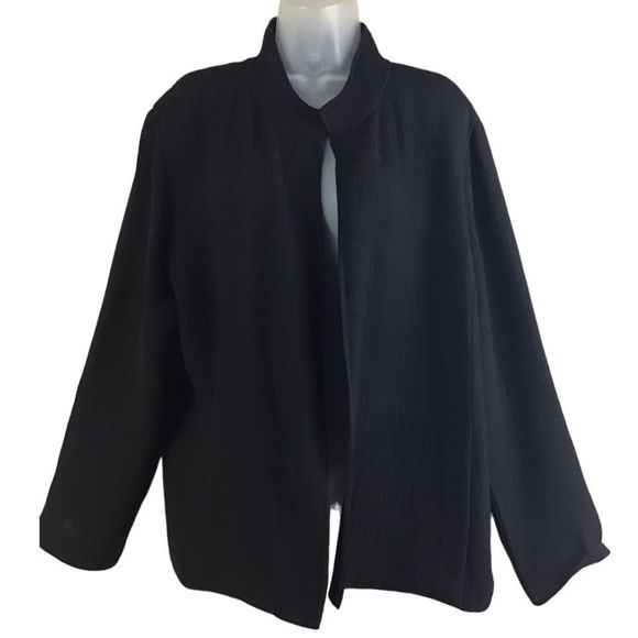 Eileen Fisher Jackets & Blazers - Eileen Fisher Dark Black Rayon Silk Notched Collar Open Front Jacket Size XL